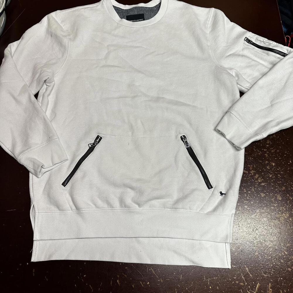 Modern amusement white crewneck pullover men’s sweatshirt large